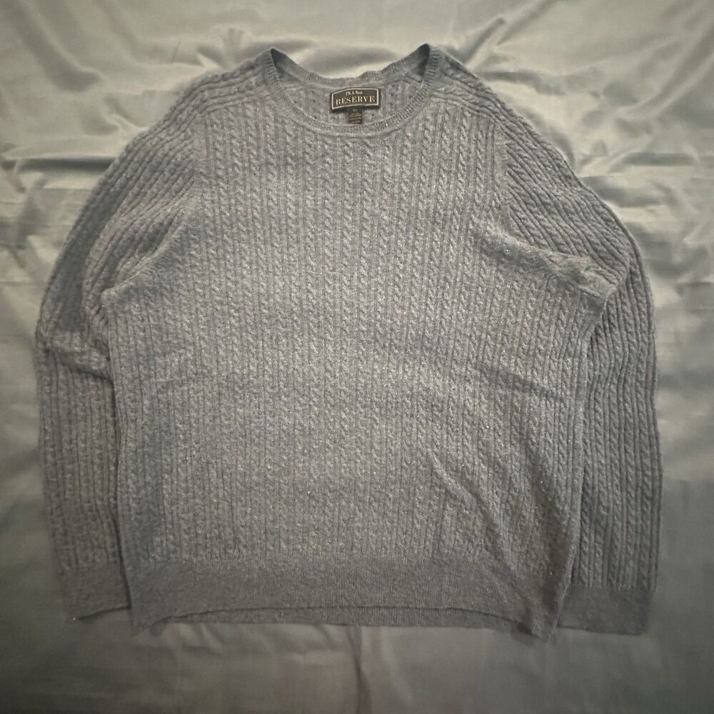Jos. A.โBank Reserve Cable Knit Sweater Wool Cashmere Gray Mens XL Pullover